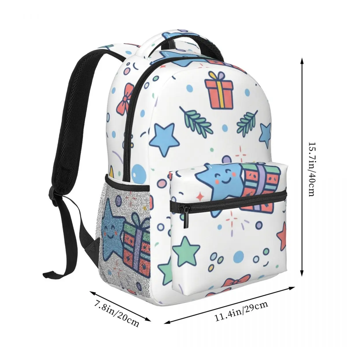 Gothic Black School Backpack Center Winter Star Star Dot Gift Box Goth Punk Colorful White Aesthetic Daypack for Astronomy Cool