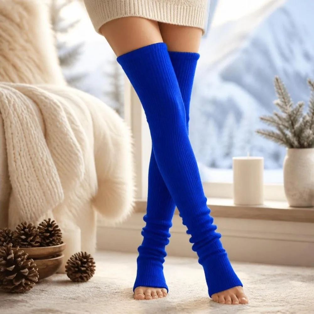 Knee Sleeve Knitted Leg Warmers Multicolor Stripe Long Stockings Lolita JK Thickened Warm Above Knee Socks Autumn Winter