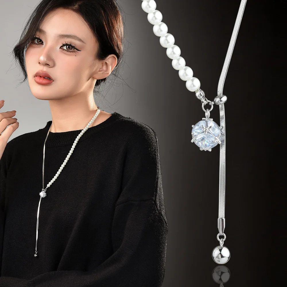 سلسلة نسائية من الفولاذ المقاوم للصدأ المزخرف الراقية، سلسلة سترة قابلة للسحب قابلة للتعديل، قلادة الخريف والشتاء