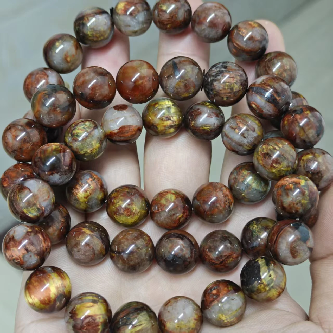 XingYu natürliche AA rot-gelbe Pietersite glatte runde lose Perlen für die Schmuckherstellung, elastisches Seil, handgefertigtes Armband, Design, Geschenk – Detail 3
