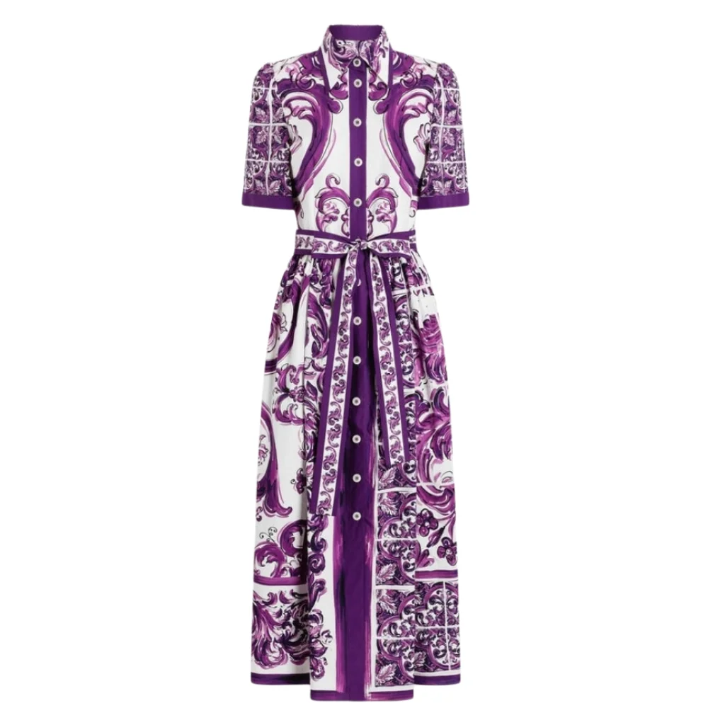 2026 Women Cotton Purple Shirt Midi Dress Summer Beach Vacation Elegant Party Sundress Couture Look Luxury High Quality