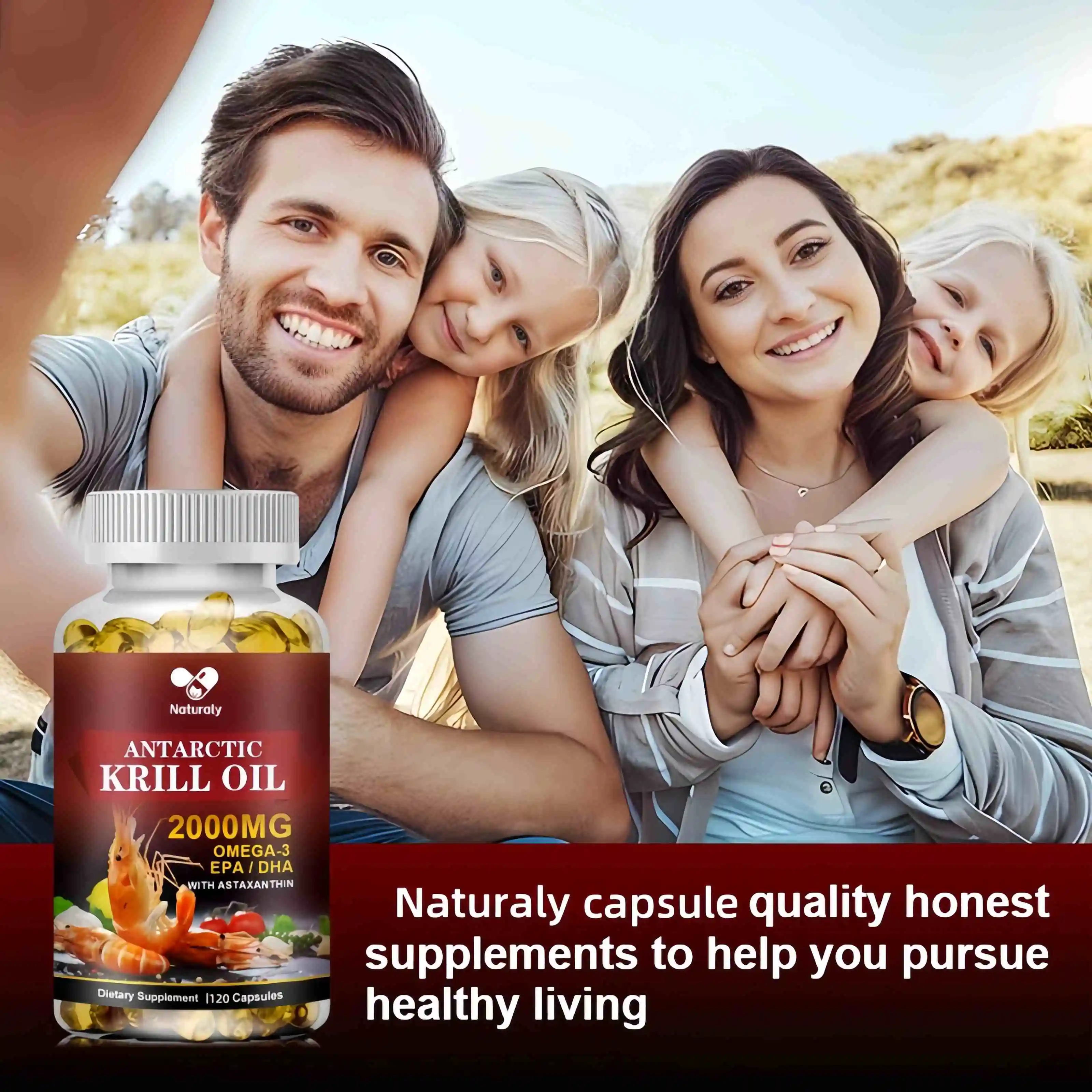 Antarctic Krill Oil Capsules 2000 mg with Omega-3s EPA, DHA, Astaxanthin and Phospholipids, Non GMO â 120 Softgels