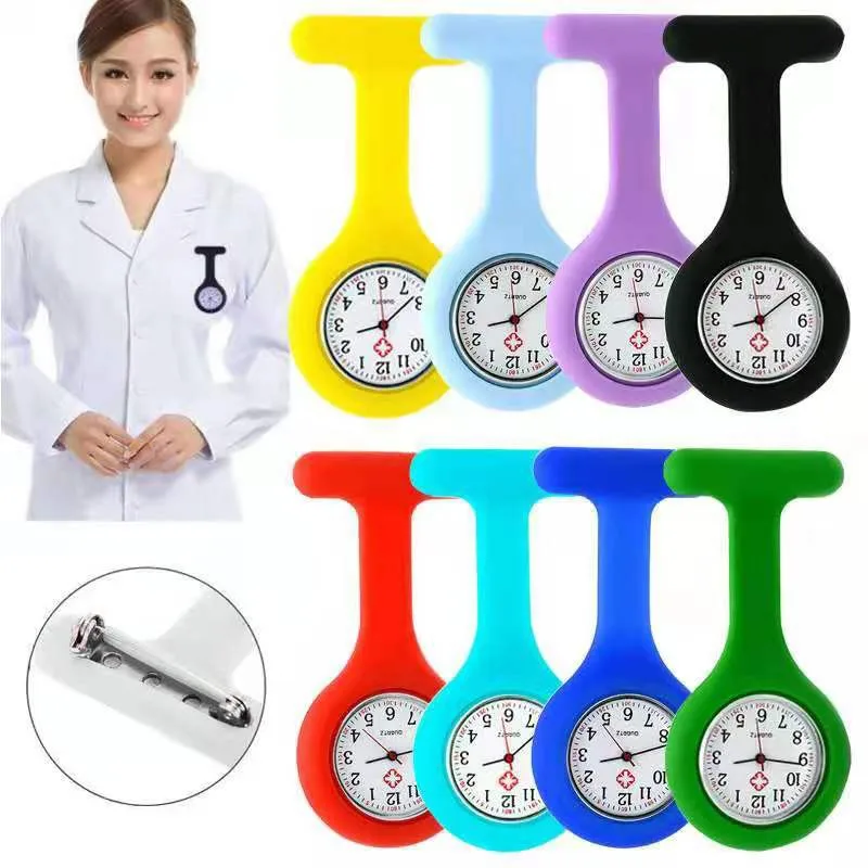 10pcs Random Nurse Watches for Women Men, Silicone Lapel Pin Pocket Fob Stethoscope Watch Doctor Nurse Student Boy Girl Gift