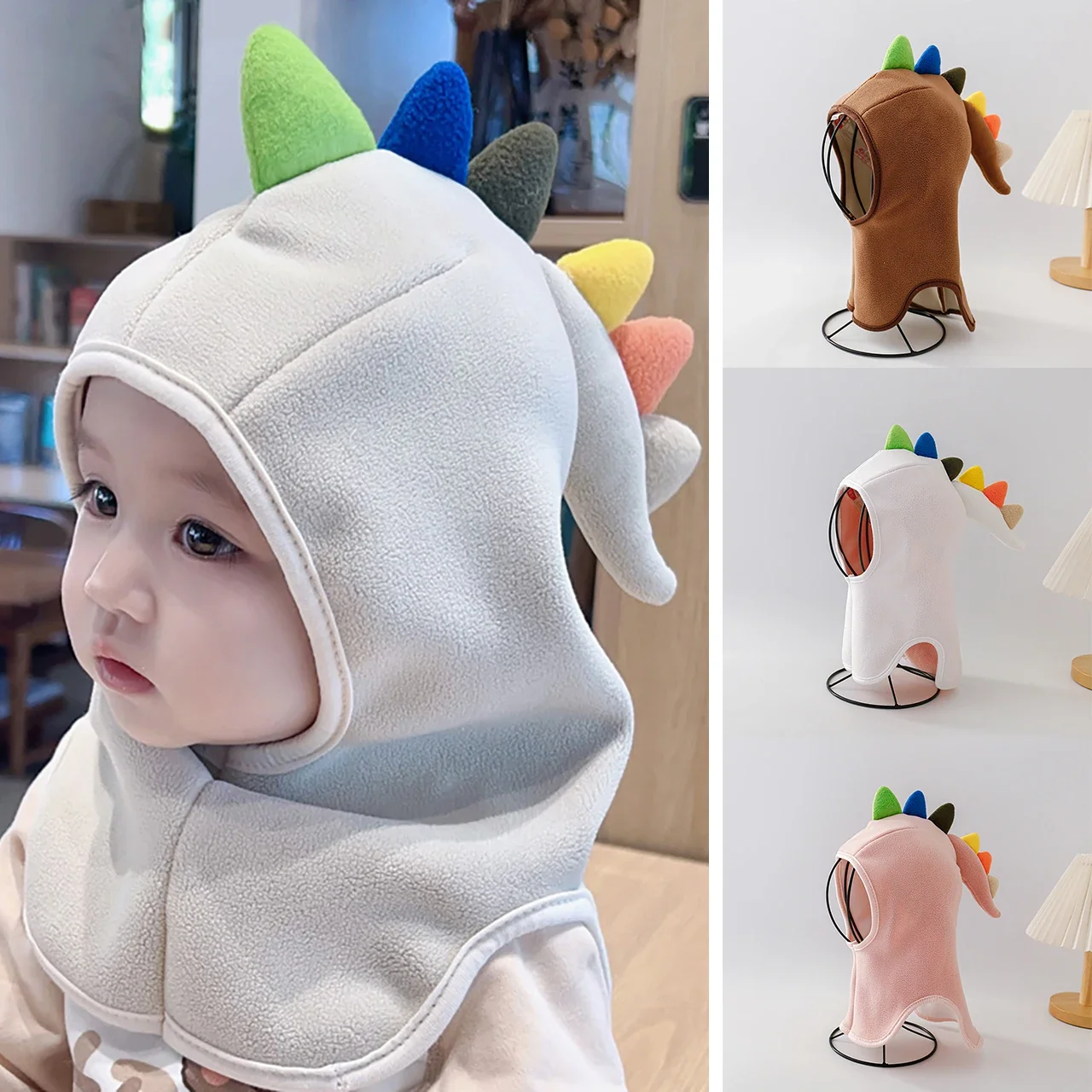 

Зимний детский теплый шарф, шапка с рисунком динозавра для маленьких мальчиков и девочек, Балаклава, детские толстые шапочки с капюшоном Flecce