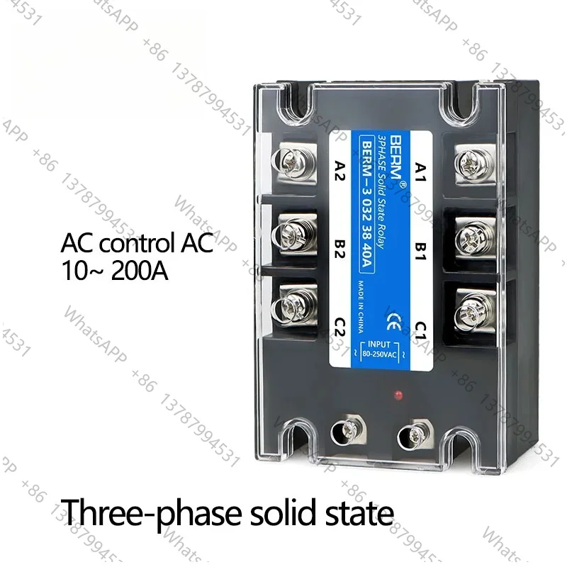 3 Phase 10A 60A 80A 100A 150 200A Three Phase SSR 80-250VAC Control 24-480V Solid State Relay  AC-AC