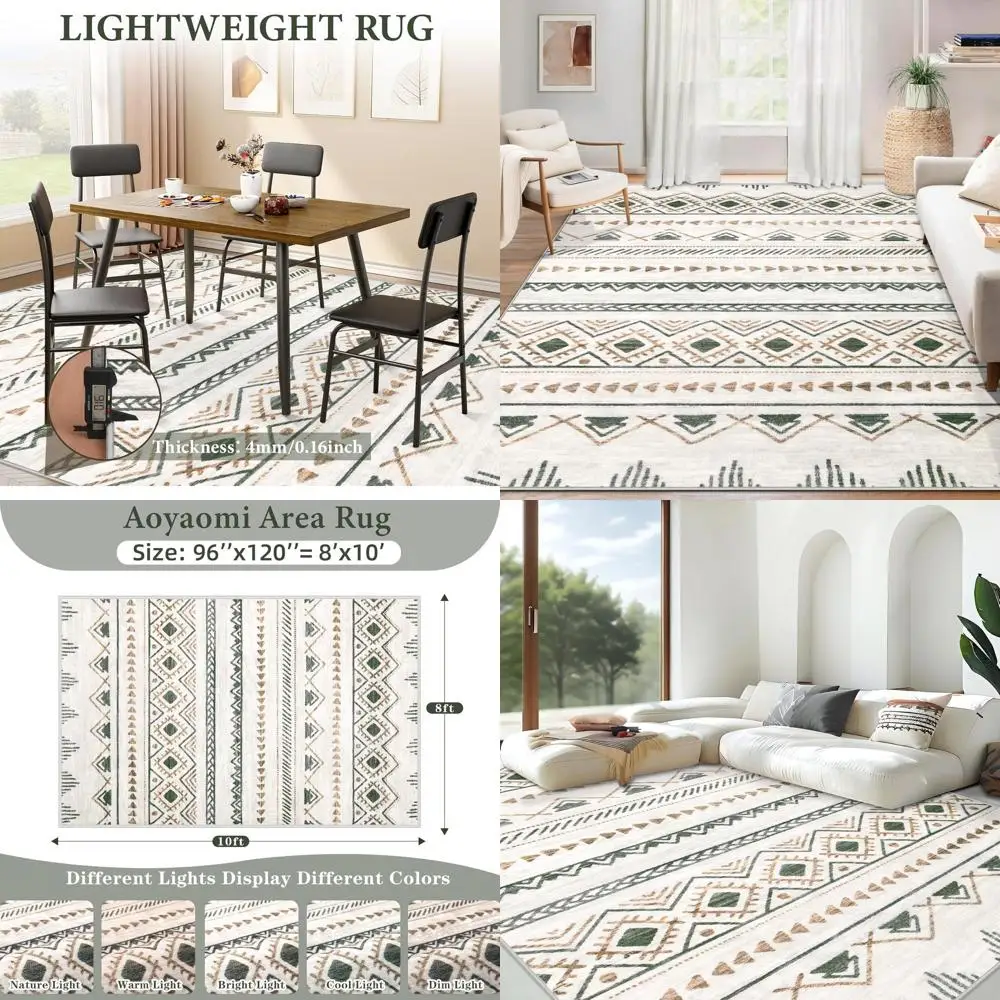 

Большой мягкий ковер в стиле бохо с геометрическим узором 8x10 футов, нескользящий, складной, моющийся, нелиняющий, современный напольный ковер для гостиной, спальни