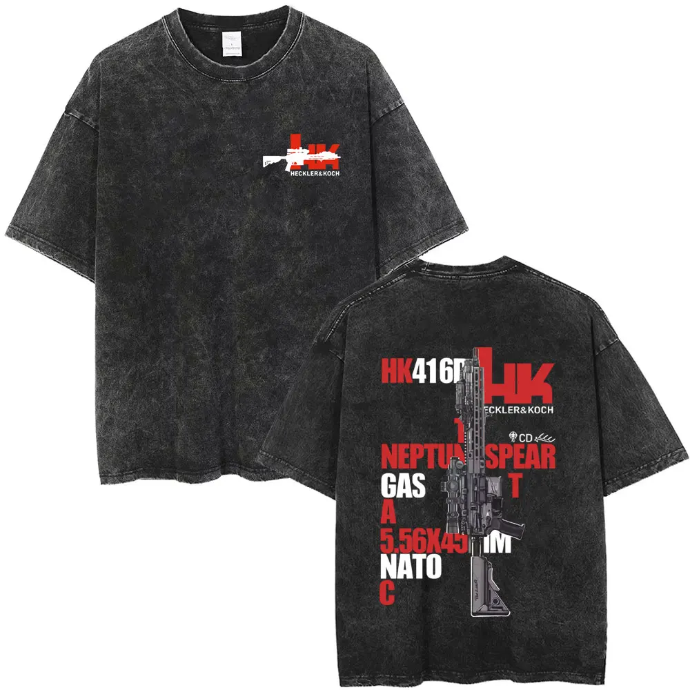 

Heckler & Koch HK416 Army Fan Club Outdoor Training Competition Washed Vintage T-shirt Men's Casual Tshirt Male Oversized Tees