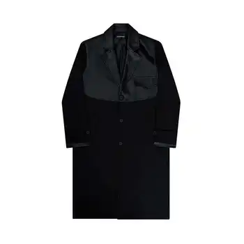 LUZHEN Korean Leather Spliced Long Trench Coat 6 LUZHEN Korean Leather Splicing Long Trench Coat Men's Trendy Loose Knee Length Stylish Outwear Male 2024 Autumn Winter LZ5199 6