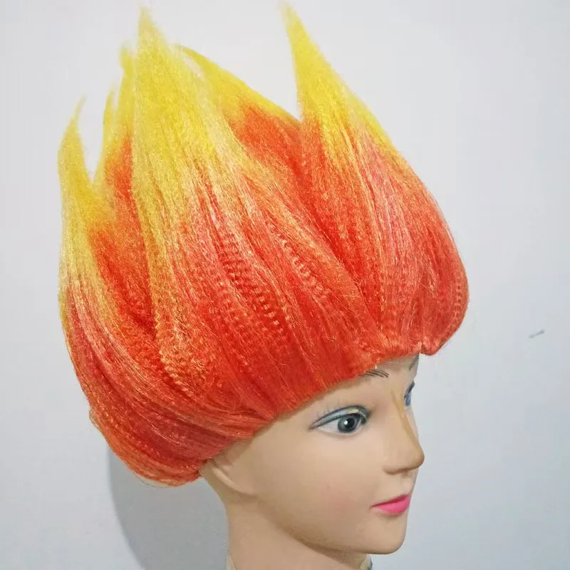 Heat-Resistant Anime Flame Wig Pre-Styled Spiky Dual Orange & Yellow Synthetic Fiber Short 12 Inch Cosplay Halloween Party Wig