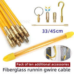 10Pcs 33CM/45CM/58CM Fiberglass Wire Cable Push Puller Running Cable Wire Kit Electrical Cable Wall Installing Rods Wiring Tool