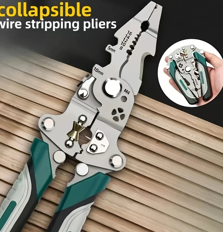 Electrician Pliers For Stripping Splitting Cutting Wires Professional Tool Foldable Multi Function Wire Stripper Crimper  Cutter