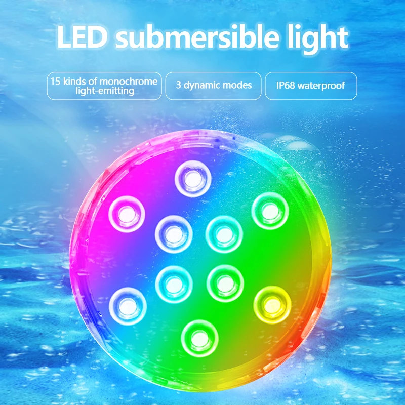 IP68 Underwater Decorative Light RGB Remote Control Battery Operated Diving Light Swimming Pools Fishing Tank Light Living Room