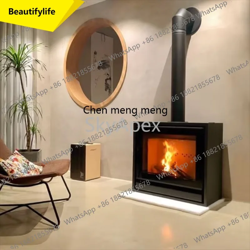 Chimenea de Leña Independiente de Acero Estilo Europeo Moderno A55 para Calefacción Interior y Cocina en Villas y Alquileres Vacacionales, Elegante y Eficiente