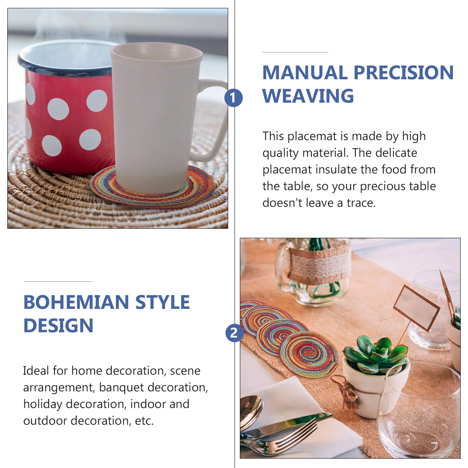 

4pcs Woven Placemats Round Tableware Mats Heat Resistant Decorative Coasters Insulation Dish Mats Household Protective Cup