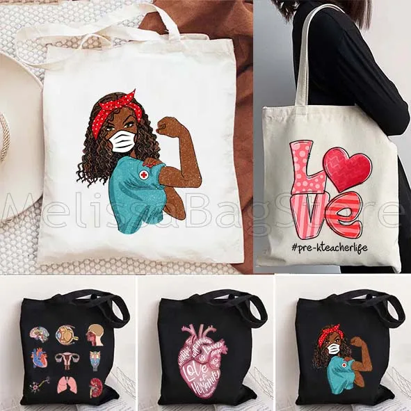 

Cute Medical Nurse Floral Stethoscope Nursing Gifts Women Canvas Shoulder Tote Bag Harajuku Shopper Reusable Shopping Handbag