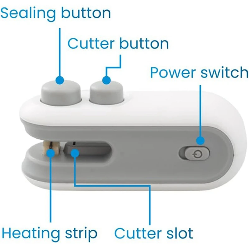 Rechargeable Mini Bag Sealer, 2-In-1 Heat Sealer With Cutter For Chip Bags, Portable Resealer Machine For Plastic Bags