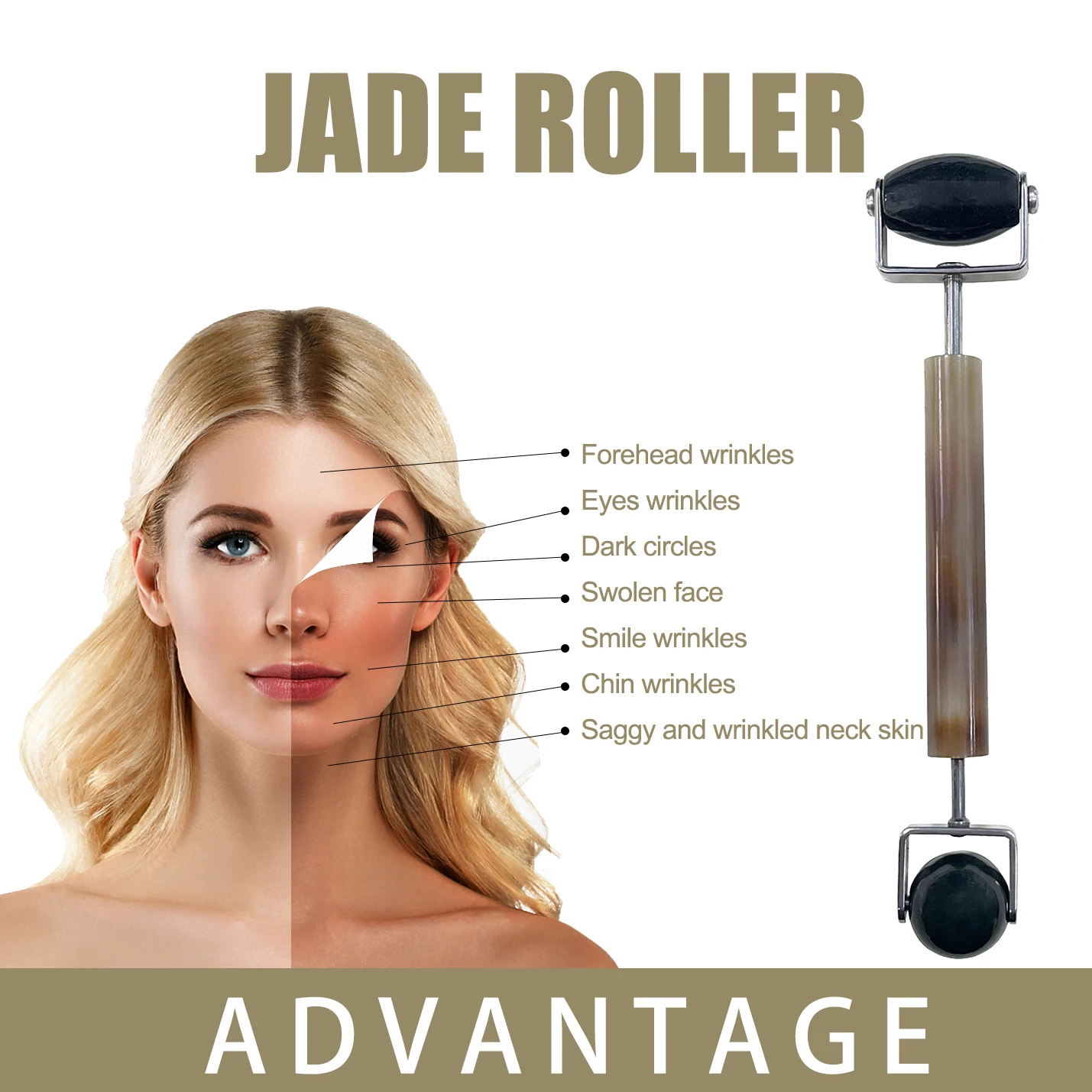 Neuer Stil natürliche Smaragd Gesichts massage Roller Horn Bar Doppelkopf Schönheit Lifting Gesichts massage gerät Jade Roller Hautpflege-Tools