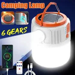 Solar Camping Light Portable Power Bank LED 6 Gears Rechargeable Remote Flashlight Outdoor BBQ Tents Hanging Emergency Lantern