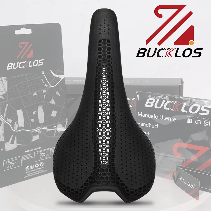 

BUCKLOS 3D Print Bicycle Carbon Saddle Ultralight Shock Absorbing Racing Gravel Road Bike Saddles Hollow Gel MTB Cycling Seat