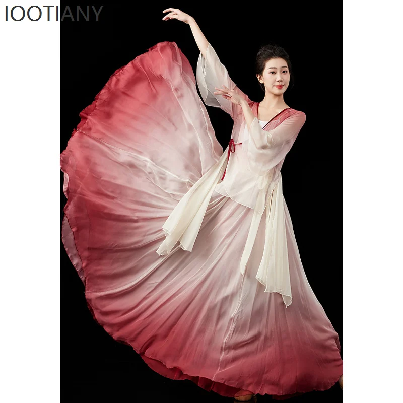 

Y Cardigan Classical Dance Costume Gradient Ankle-length Skirt 720 Degree Super Large Skirt Training Dance Chinese Style Hanfu