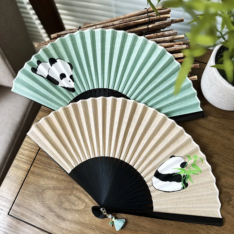 Cartoon Panda Pattern Folding Fan Portable Summer Cooling Daily Fan for Hanfu Gift Chinese Style Photo Prop Lightweight