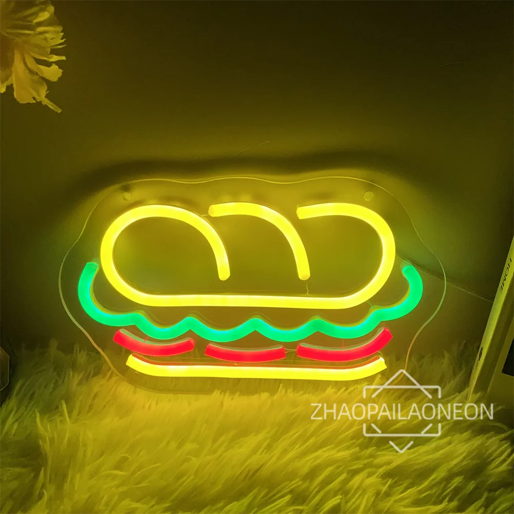 Signs Sandwich Neon Fast Food Neon Light Sign  Restaurant Wall Decoration USB Neon Home Decor Shop Sign LED  Lamp for Room Decor