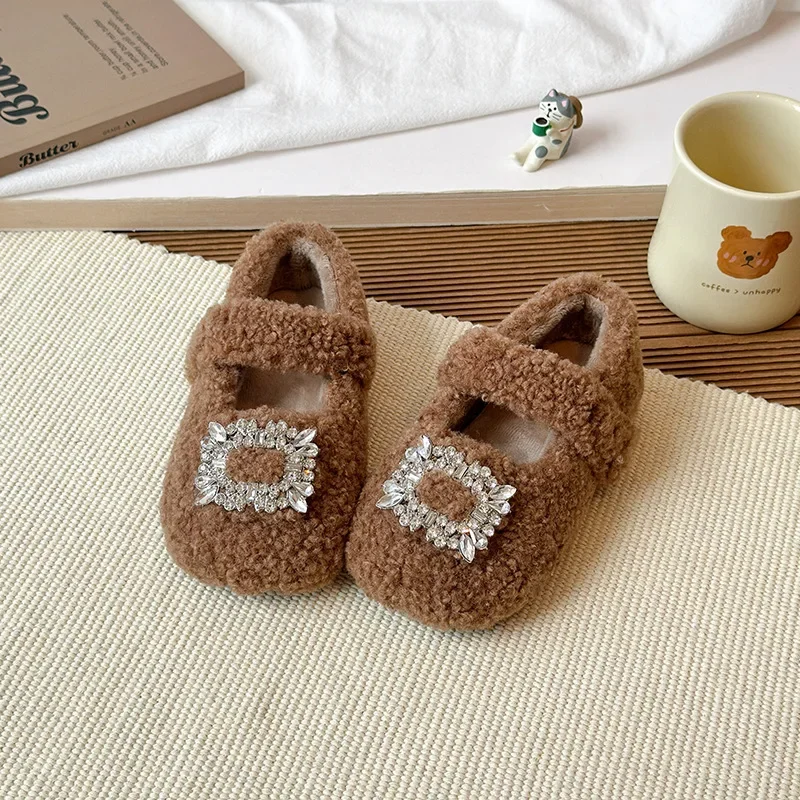 

Детские мокасины, замшевые теплые милые туфли на плоской подошве для девочек, элегантные милые зимние детские повседневные туфли принцессы 209, нескользящая обувь с мягкой подошвой