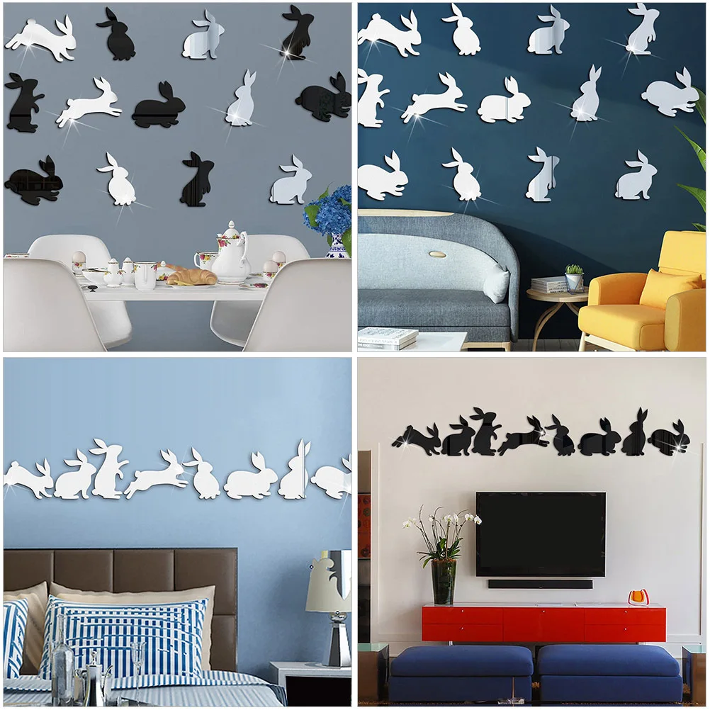 

2Sets 3D Rabbit Wall Stickers Easter Party Decoration Bunny Cartoon Bedroom Living Room Wall Clings Easter Bunny Decals