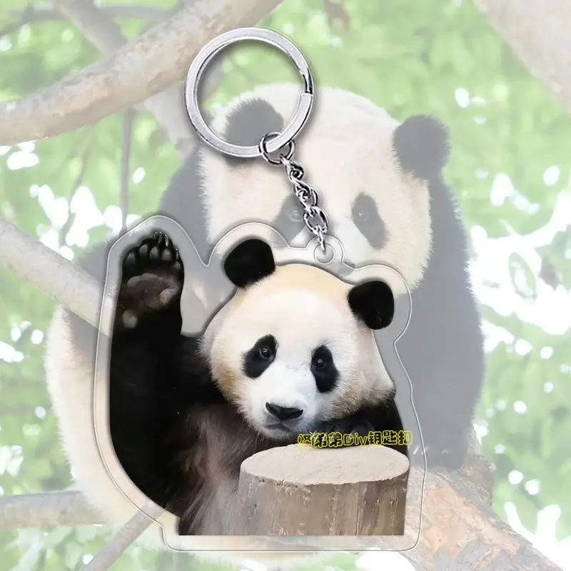 Fubao 에버랜드 Anime KeyChain Panda Animal Men Key Chain for Women Fashion Creative Kawaii Art Figure Acrylic Keyring Pendant Gifts