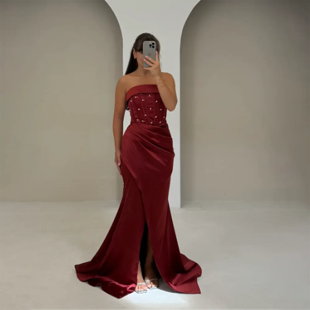 

Women's Formal Evening Gowns Rhinestone Applique Mermaid Evening Dresses Strapless Sleeveless Elegant Formal Party Dresses