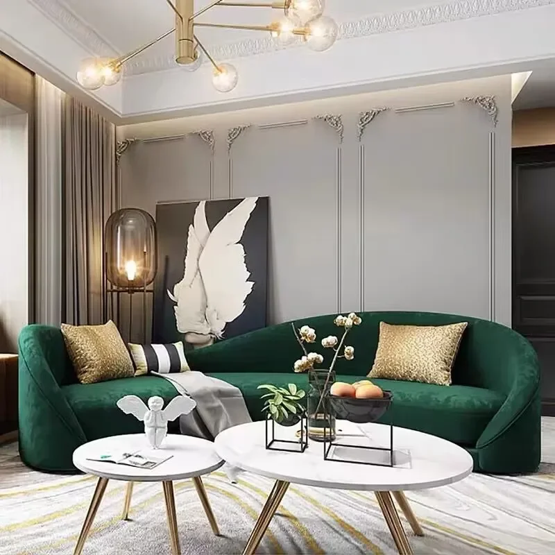 

Green Fabric Cloud Couch European Beige Nordic Italian Curved Puffs Sofas Living Room Double Designer Canape Salon Furniture