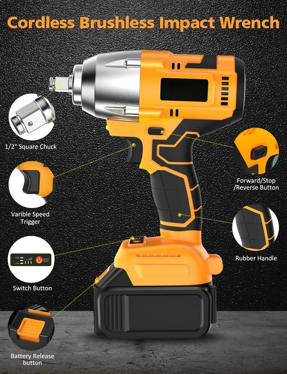 

Brushless Impact Wrench 1/2 Inch Cordless Impact Wrench,Max Torque 700N.m Impact Gun 515 ft-lbs for Car Tiers