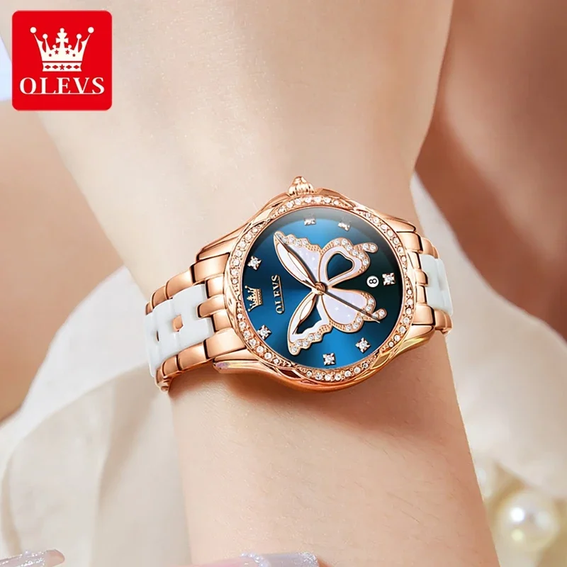 Olevs 5610 women's watches elegant fashion dress quartz wristwatch dial ceramic strap waterproof luminous wat