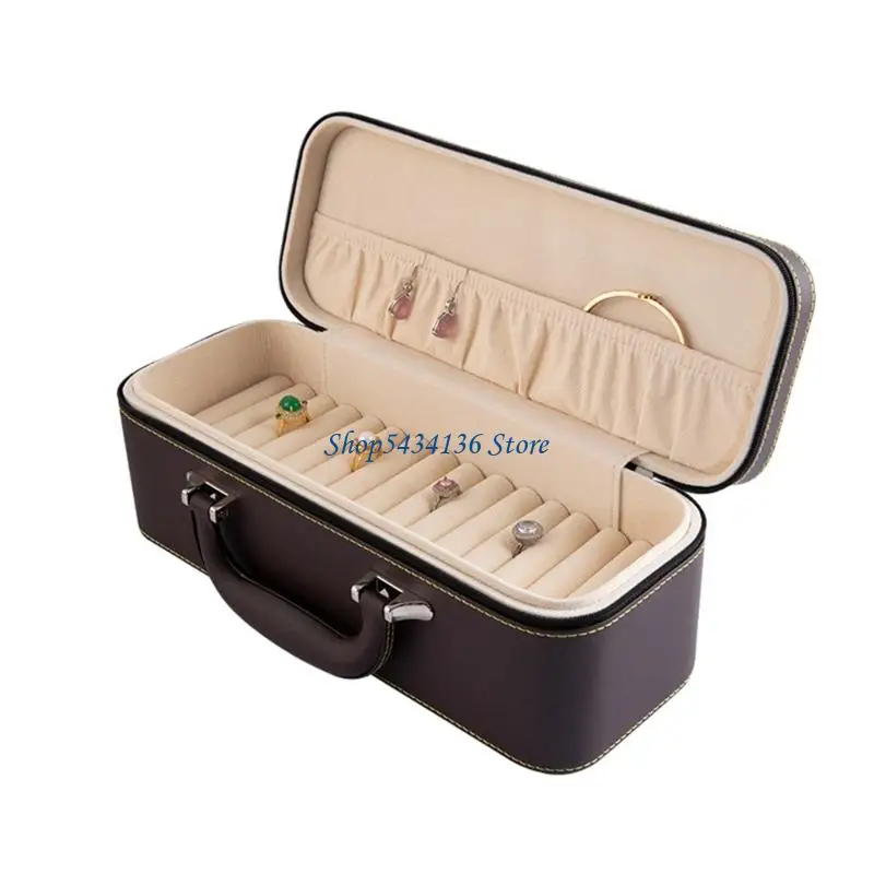 علبة المجوهرات H7ed مع مقصورات منفصلة وصندوق تخزين خارجي متين PU