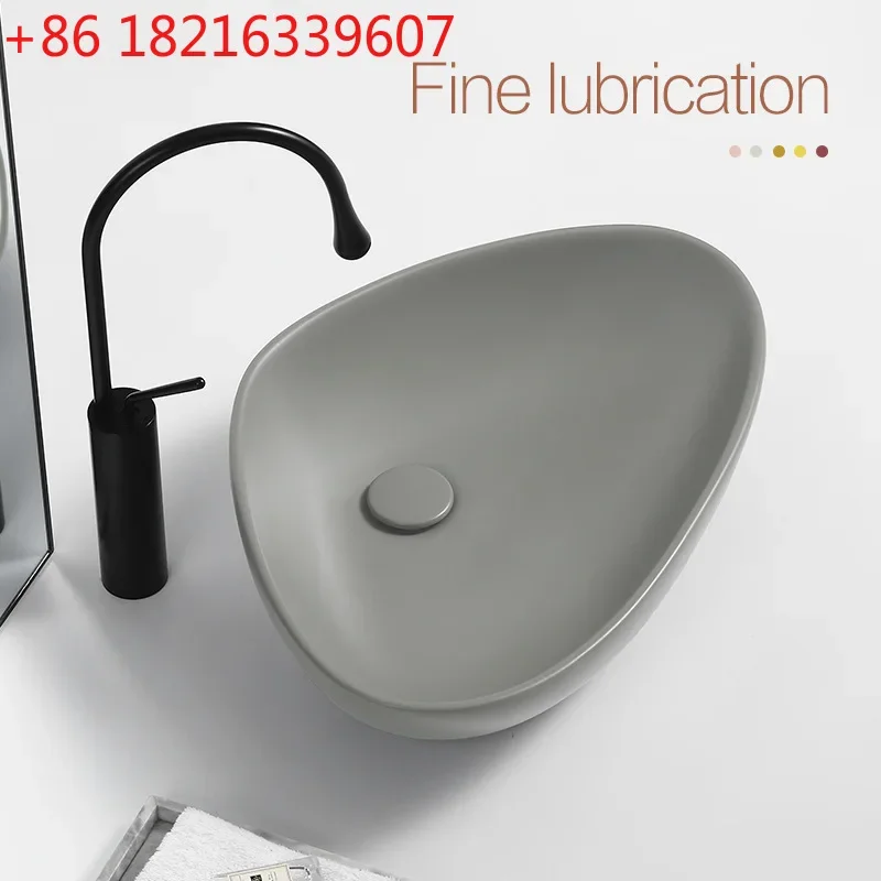 Premium smoke gray countertop basin Household ceramic matte cement gray wash basin