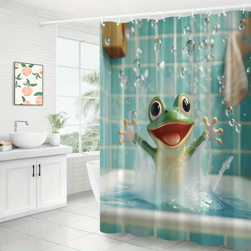 Waterproof Cute Frog Shower Curtain Novelty Bathroom Decor Kids Cartoon Bathtub Curtain Liner Fun Jungle Theme Housewares
