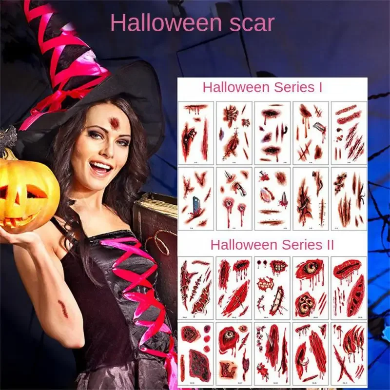 

10/20/50PCS Halloween Tattoo Sticker Horror Bloody Wound Zombie Scar Waterproof Temporary Tattoos Party Body Art Makeup Kids