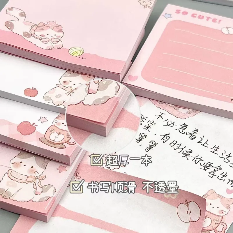 Red Apple Kitten  Notes Cute Cartoon Ins Wind Sticky Thickened Student Stationery Cute Supplies Note Pad