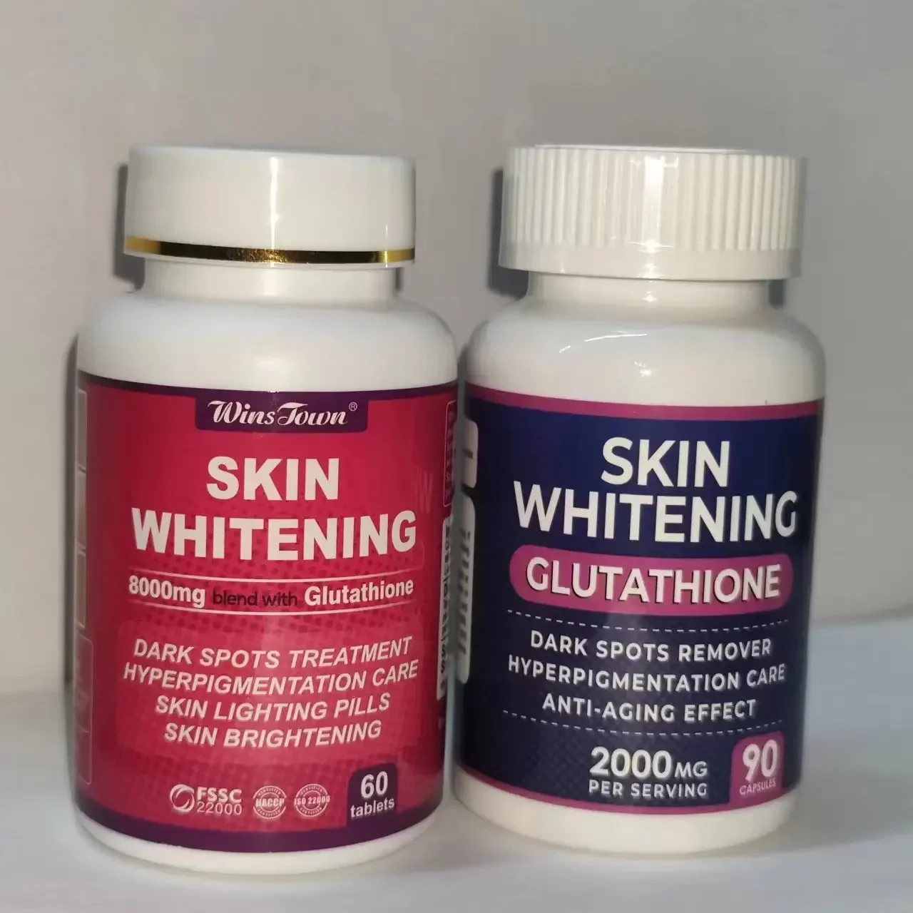 

2 bottles of glutathione capsules for brightening skin tone promoting growth improving immune health food