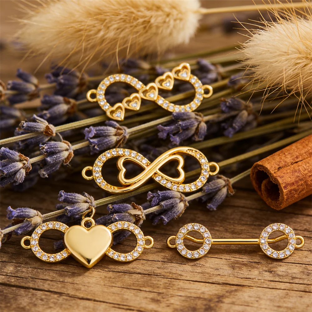 

2Pcs Brass Zircon Infinity Heart Decor Connector Handmade Fashion Jewelry for DIY Bracelet Necklace Accessories Party Daily Wear