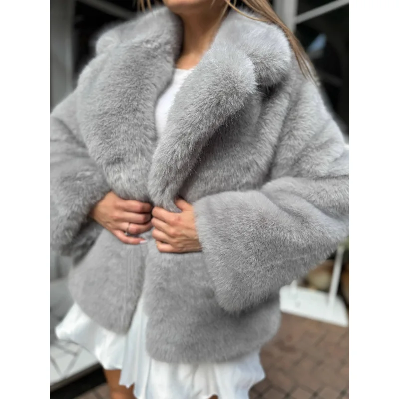 New Thickened Fox Fur Coat Women's Winter Artificial Fur Overcoat Tuxedo Collar Fluffy Jacket Women's Outerwear