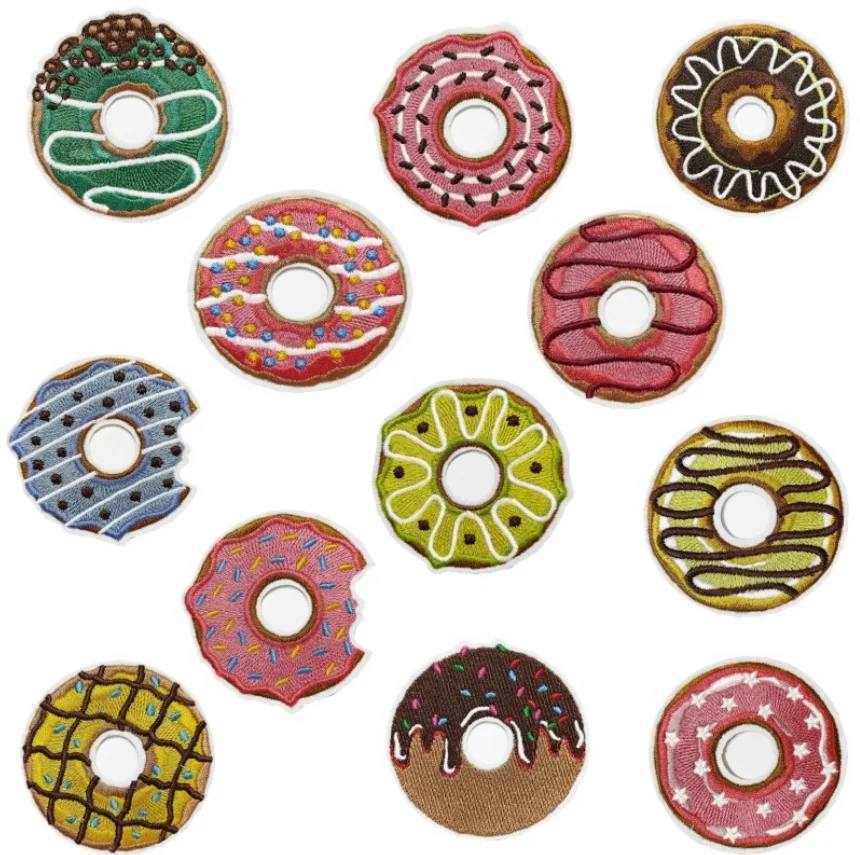 10 Pcs Iron Doughnut Embroidery Patch Embroidered Clothing Hat Bag Shoe Repair Material Phone Gift Box Decor DIY Accessory