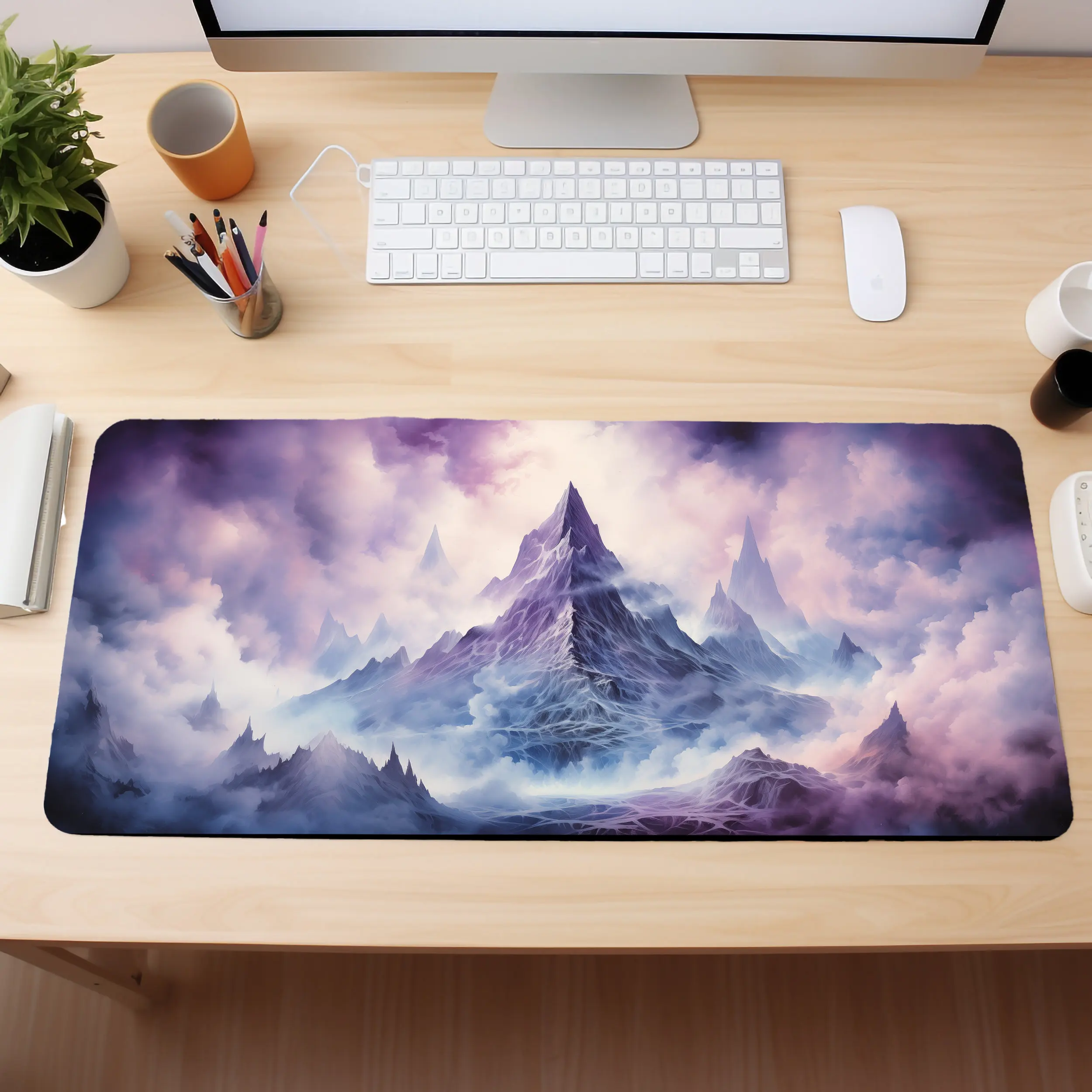 Mystical Mountain Smoke Deskmat,non-slip and Waterproof Mousepad,office and Gaming Desk Decoration Mat,perfect Gift for Friends.