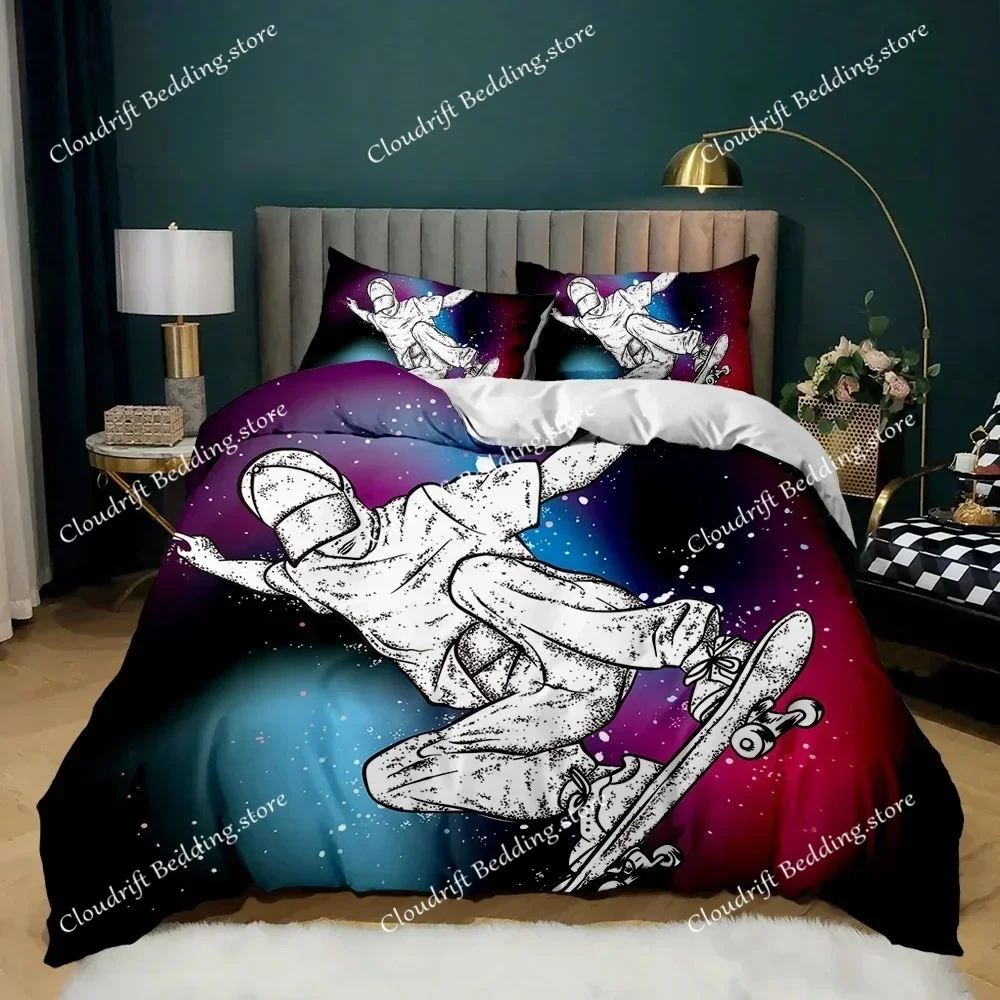 Skateboard Comforter Cover Boy Teens Hip Hop Style Bedding Set Colorful Rainbow Tie-Dye Decor Hippie Polyester Duvet Cover Youth