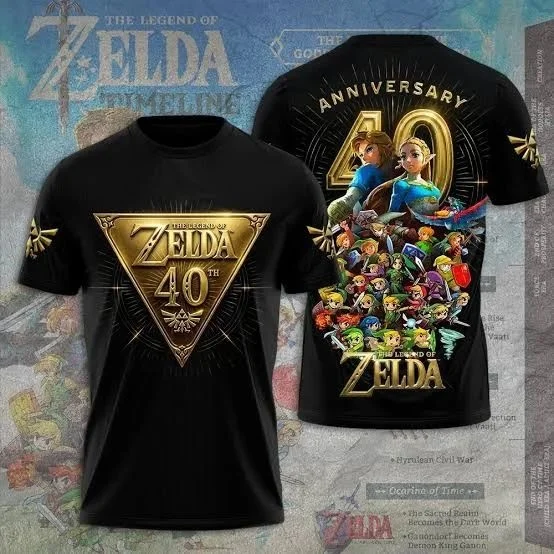 Zelda 40th Anniversary T-shirt 27/26 Hot Selling Men's and Women's Zelda Legend Game Pattern Jersey Street Parent Child T-shirt