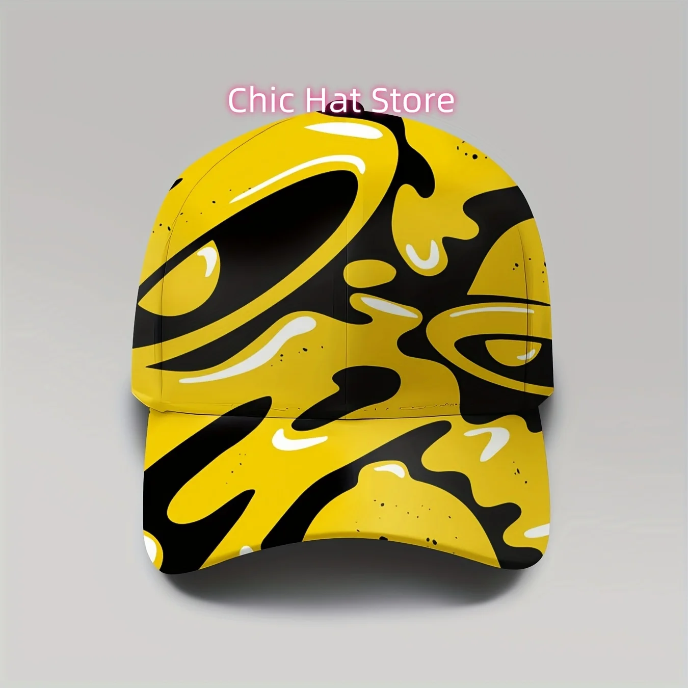 1pc, Abstract Art Yellow And Black Wave Cap, Unisex, Adjustable, Breathable, Sun Shielding, Sporty Chic, Trendy City Style