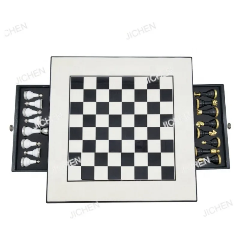 

Neu classic black and white color scheme luxury chessboard with metal chess pieces