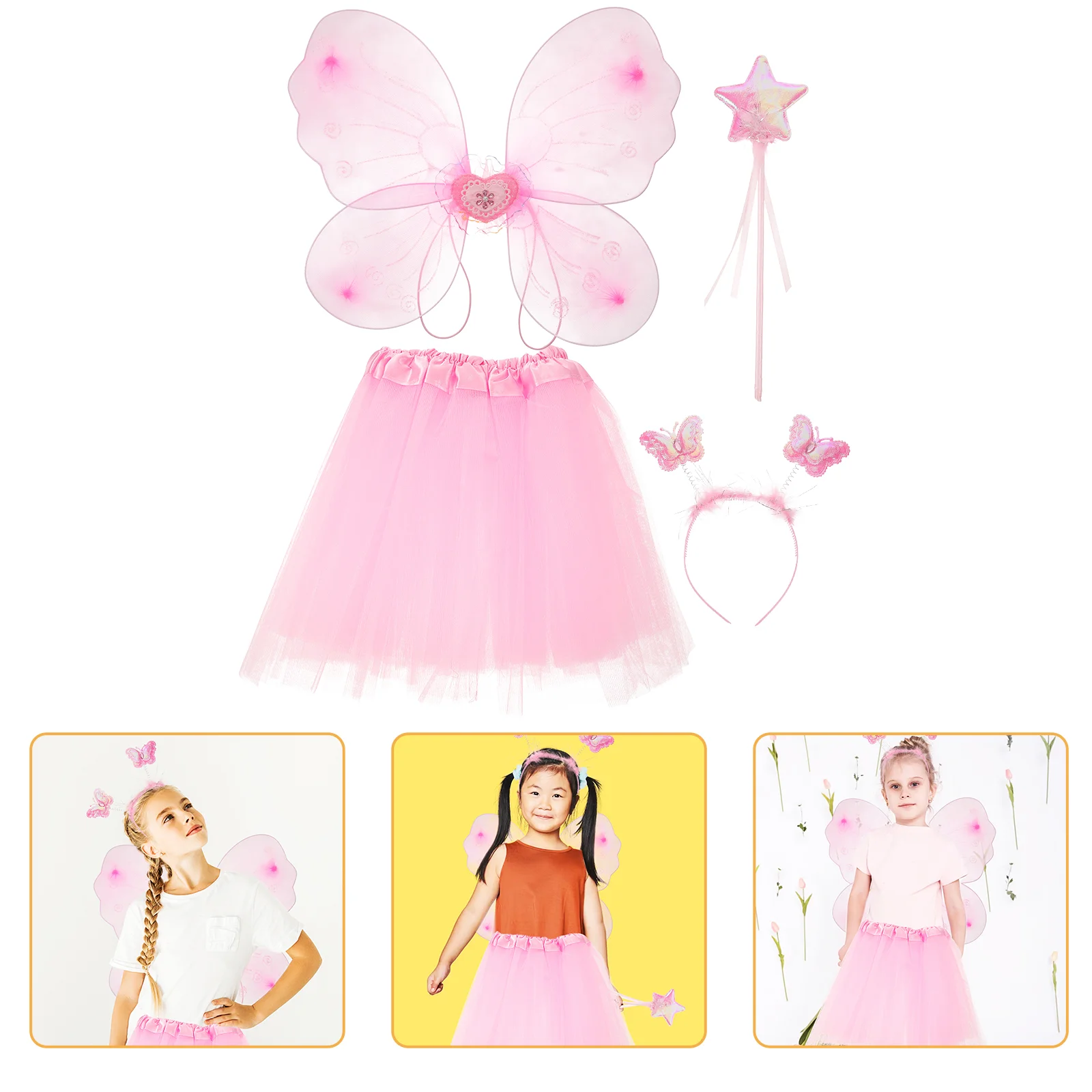 Butterfly Wings Four Piece Set Baby Girl White Dress Girls Kit Children's Costume Stockings Fairy Skirt Kid's Cosplay Toddler