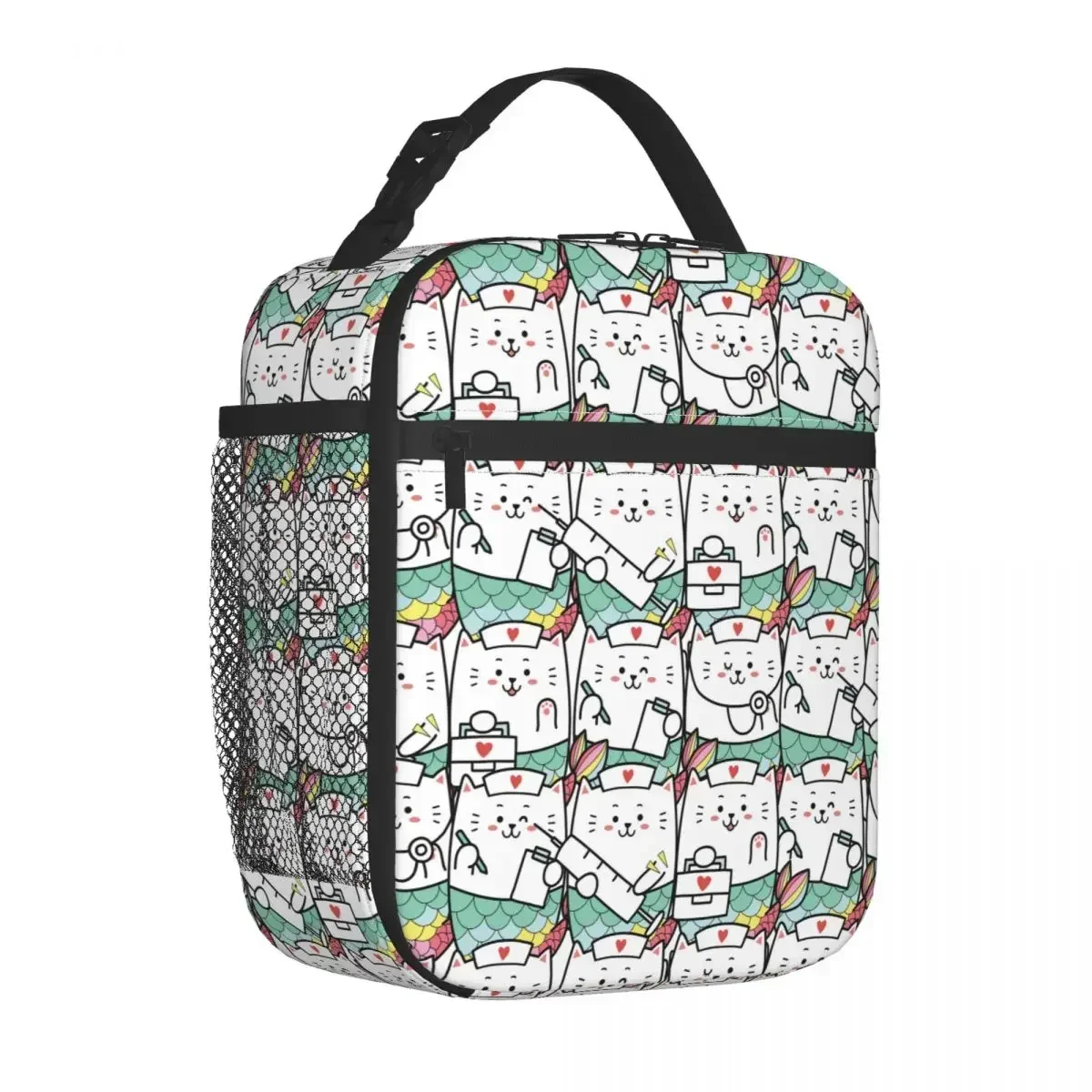 Cute Cat Mermaid Nurse Medical Pattern Insulated Lunch Bags Thermal Bag Meal Container Tote Lunch Box Food Bag School Travel