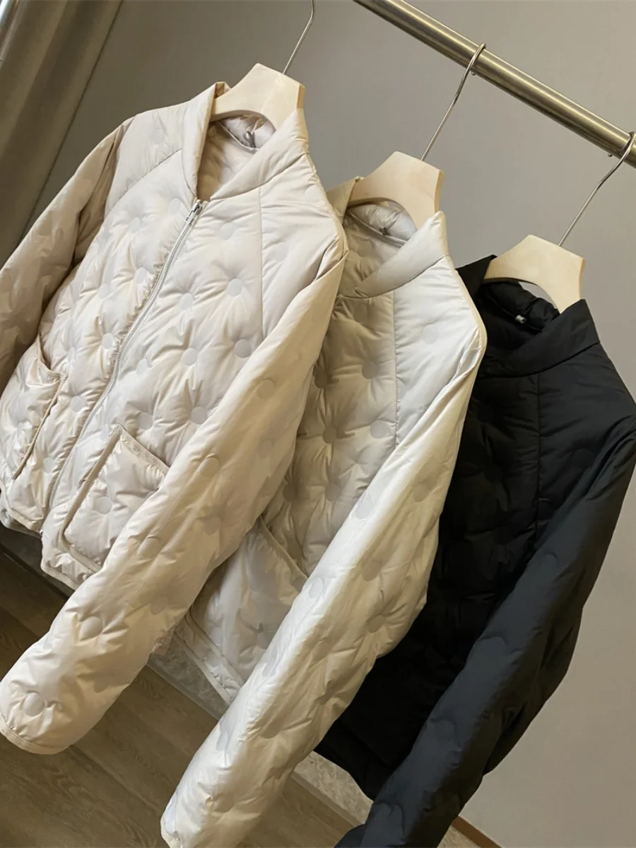 가볍고 따뜻한 화이트 다운 스탠드 칼라 자켓 얇은 섹션 90% 다운 퀼팅 조끼 여성용 아우터웨어